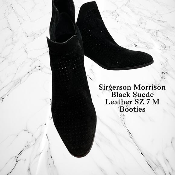 Sigerson Morrison Booties SZ 7 Black Suede Leather Perforated Pattern Slip-on - Picture 1 of 12